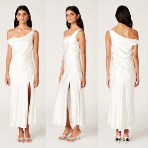 New! NIA White Tori on shoulder draped Midi Dress Size Small 41422